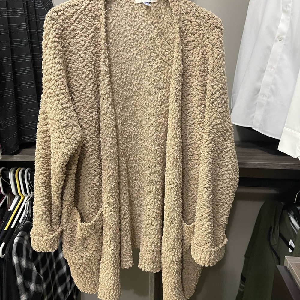 She + Sky Textured Tan Cardigan